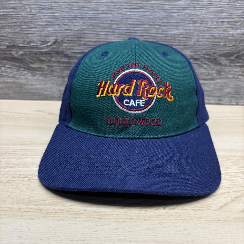 Vintage Hard Rock Cafe Hollywood Hat Cap Snap Back Green Colorblock Mens 90s